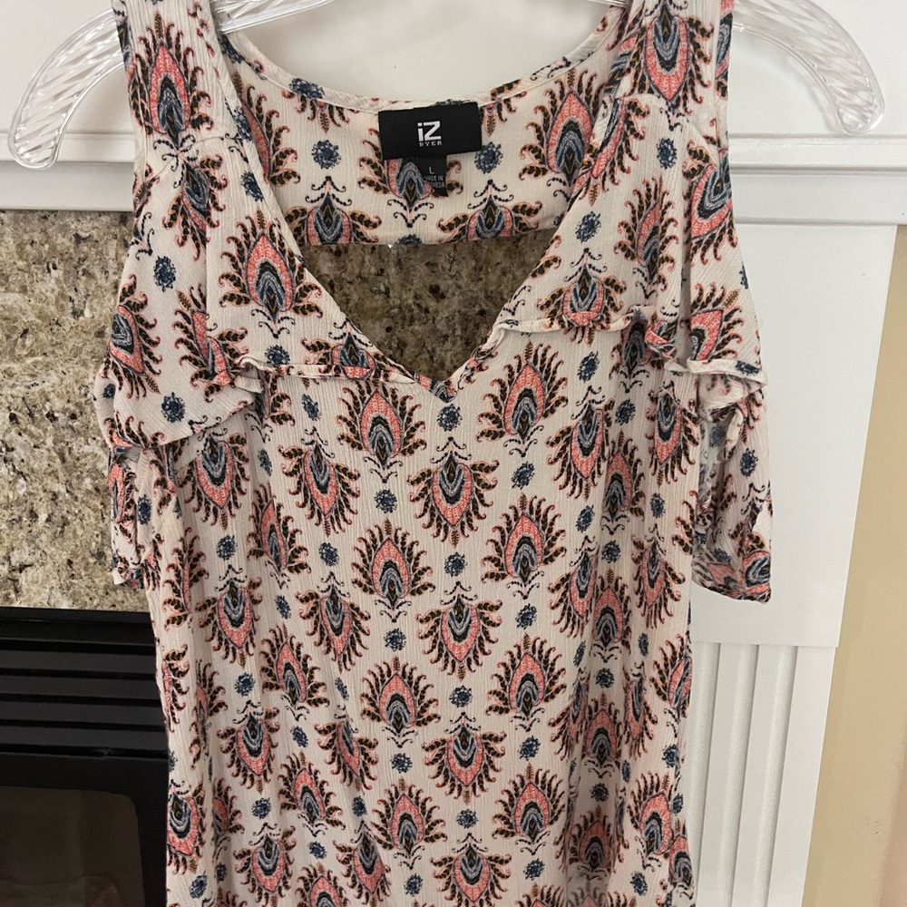 Iz Byer Women's Blouse with Pink and Blue Pattern